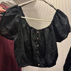 Ambiance Black Puff Sleeve Smocked Crop Blouse